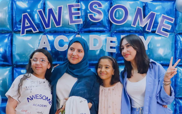 Happy students learning English